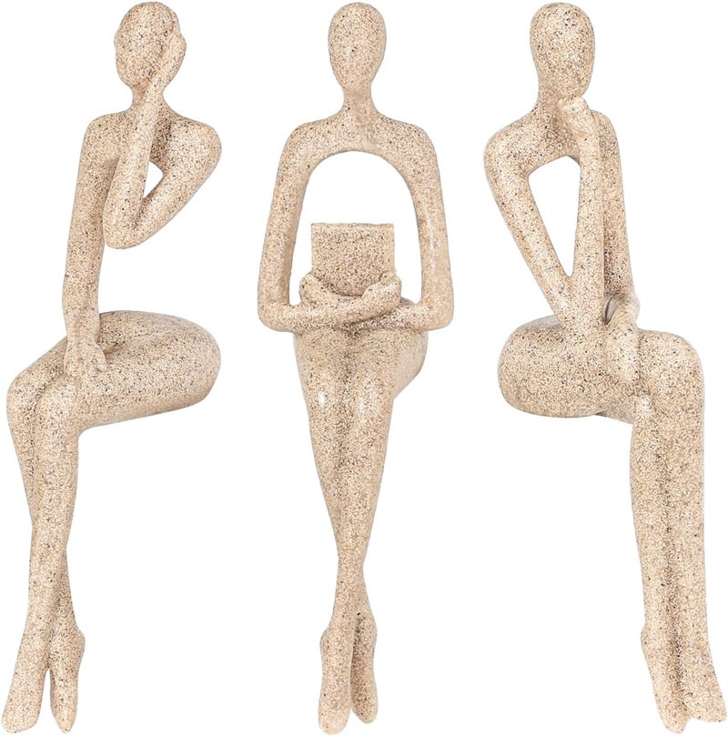 BMLCGJ Thinker Statue Gold Decor Abstract Art Sculpture, Golden Resin Collectible Figurines for Home Living Room Office Shelf Decoration,Great Gifts Ideas (Sitting Posture-Sandstone) - Image 1